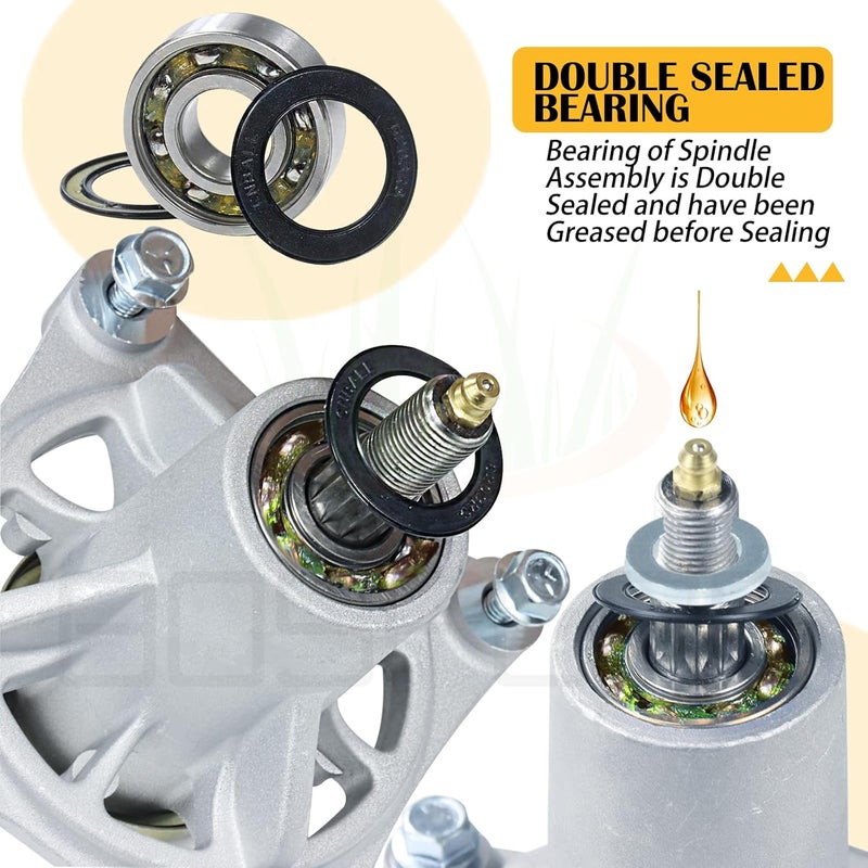 BOSFLAG Pre-Greased 587125201 Spindle Replaces 174358, 174356, 587125201, 539107515, 532174356, 532174358, 532192656, 587255601 for Husqvarna Z246 RZ4623 RZ46I RZ5424 YTH1848 YTH2048 YTH2448 Tractors - Image 4